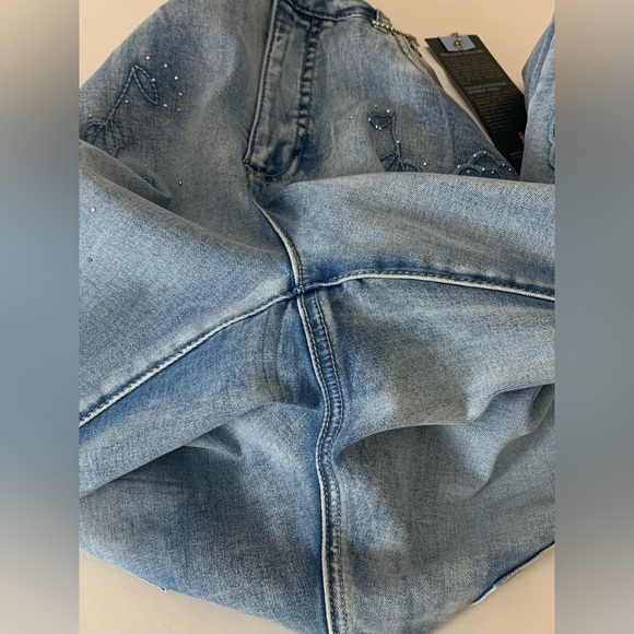 FDJ French Dressing Jeans Olivia Slim Ankle Sky Blue Floral Embroidered Jeans 10 - Picture 3 of 14